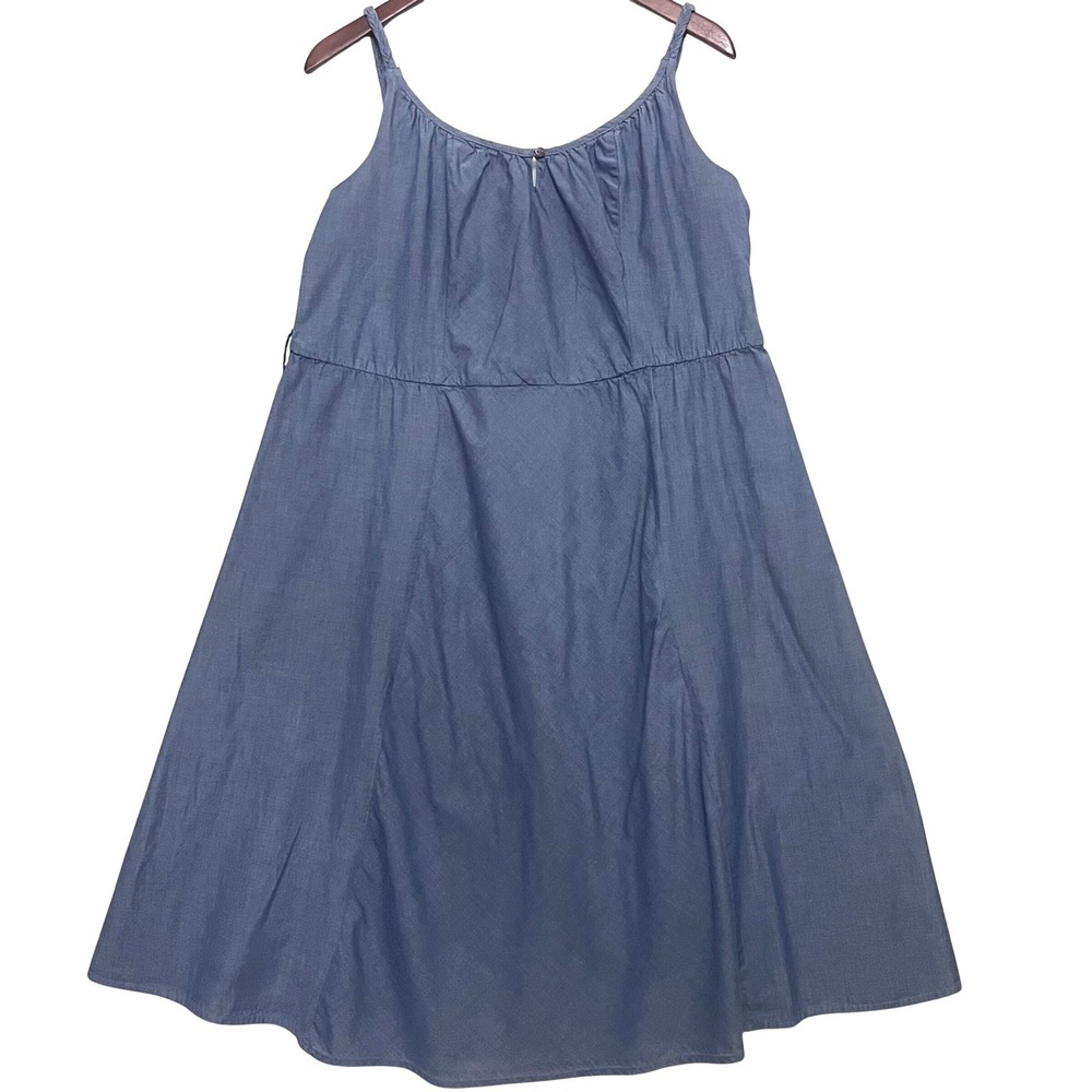 Faded Glory Blue Chambray Cotton Midi Dress Braided Straps Smocked Back Womens M